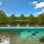DALL·E 2024 02 17 16.14.53 Create an image that visualizes the concept of Time Travel into Future Wetlands under the impact of climate change. Imagine a scene where elements o