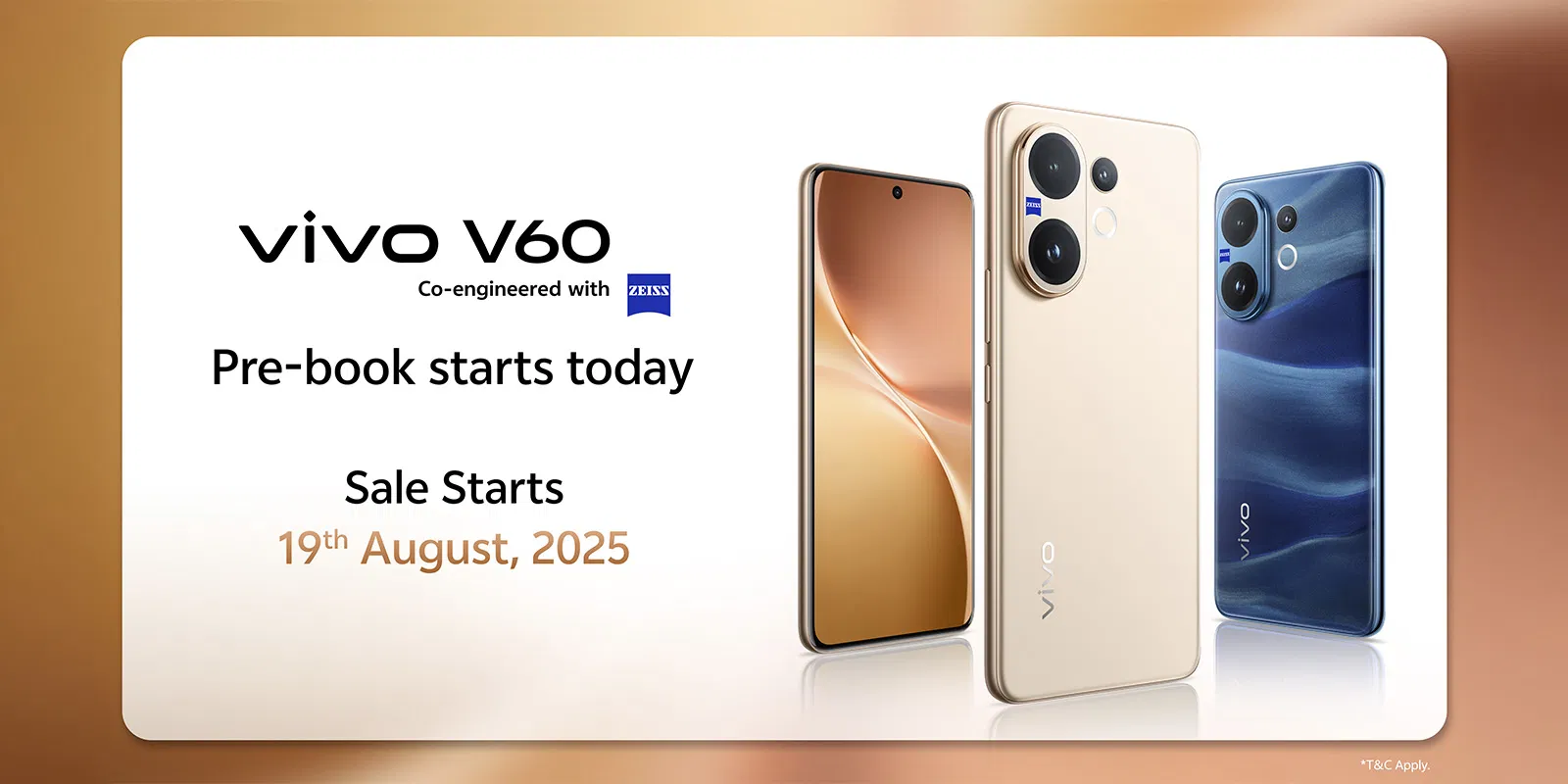 vivo V60 Launches in India with ZEISS Optics, Starts at INR 36,999